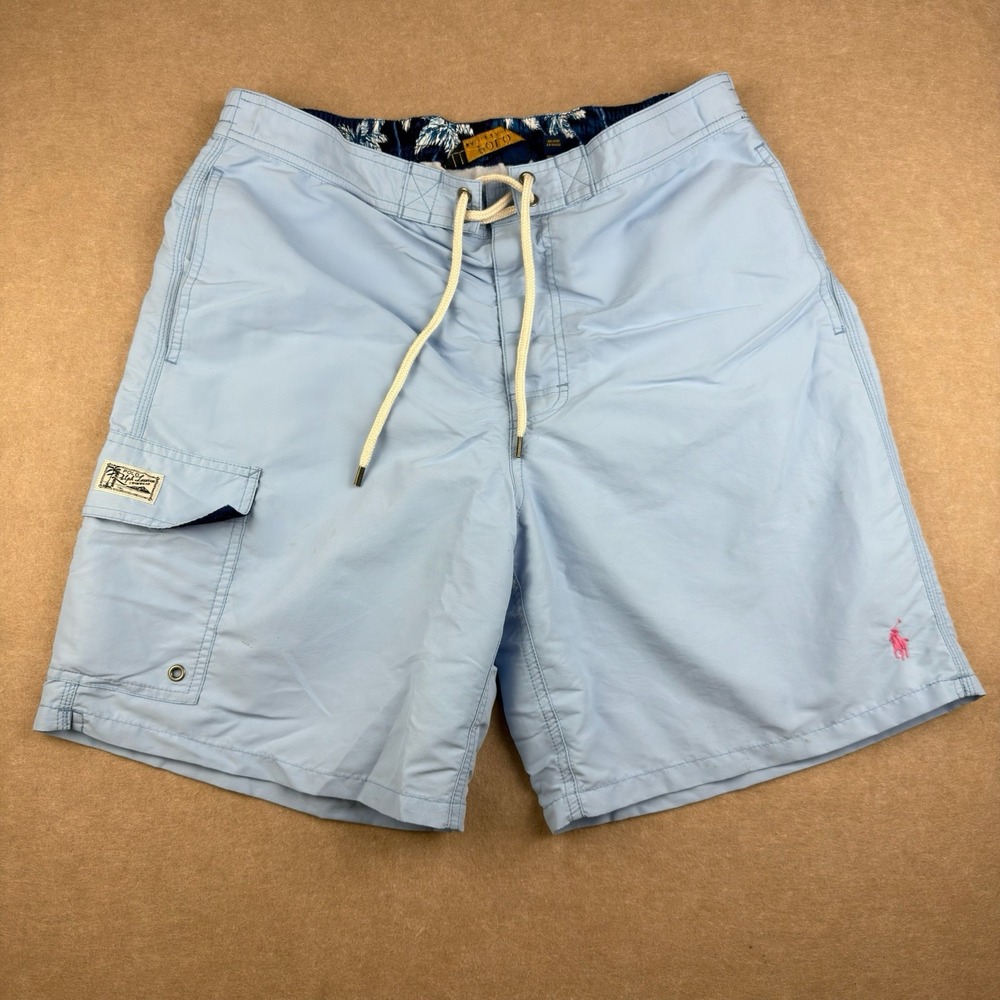 Polo Ralph Lauren Swimwear Men's L Blue Board Shorts Mesh Liner Cargo Drawstring